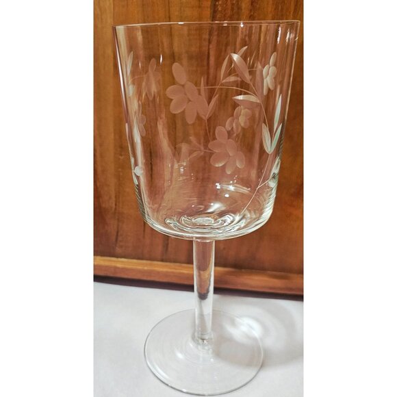 2 Colony Crystal Monet Water Glasses 7.5" etched floral blown glass flowers vtg - Picture 7 of 7